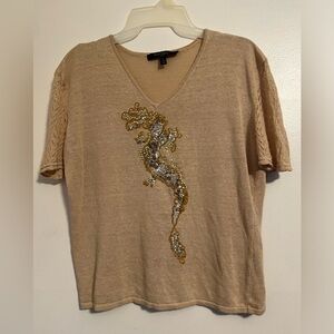Christine Phillipe Limage Top Women’s L Sequined Dragon linen blend Crochet lace
